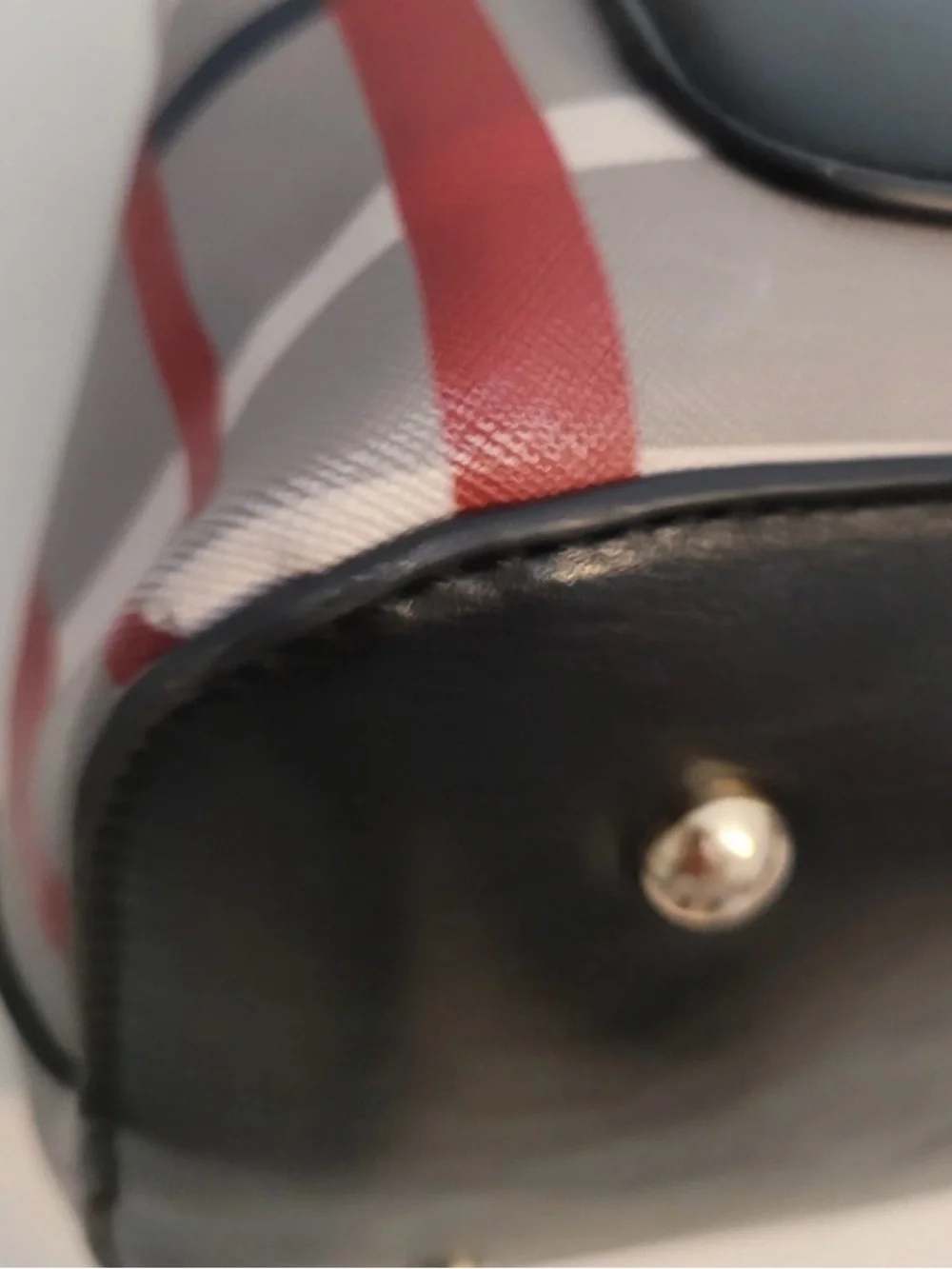 Black & Red Plaid Satchel Crossbody Bag Coated Canvas Faux Leather Trim